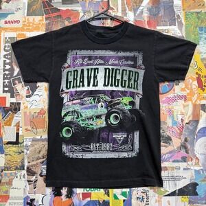 Vintage Grave Digger Monster Truck T Shirt Kids Youth Large Black‎ Monster Jam